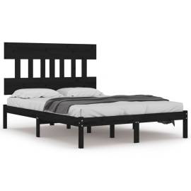 Cadru de pat dublu 4ft6, negru, 135x190 cm, lemn masiv, 2 image