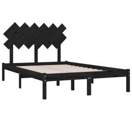 Cadru de pat dublu 4ft6, negru, 135x190 cm, lemn masiv, 4 image