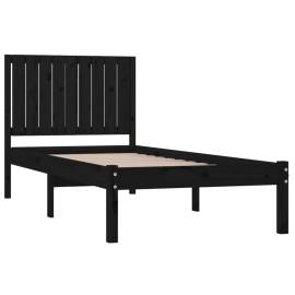Cadru de pat single 3ft, negru, 90x190 cm, lemn masiv de pin, 4 image