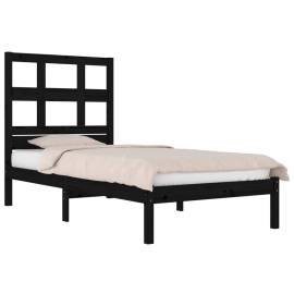 Cadru de pat single 3ft, negru, 90x190 cm, lemn masiv de pin, 3 image