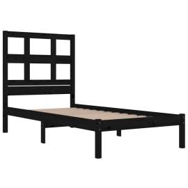 Cadru de pat single 3ft, negru, 90x190 cm, lemn masiv de pin, 4 image