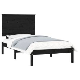 Cadru de pat single 3ft, negru, 90x190 cm, lemn masiv, 3 image