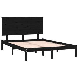 Cadru pat small double 4ft, negru, 120x190 cm, lemn masiv, 4 image
