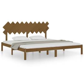Cadru de pat, maro miere, 200x200 cm, lemn masiv, 2 image