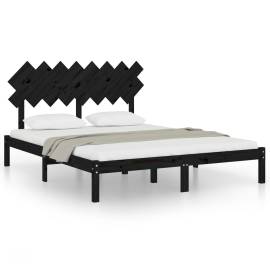 Cadru de pat, negru, 160x200 cm, lemn masiv, 2 image
