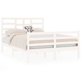 Cadru de pat dublu 4ft6, alb, 135x190 cm, lemn masiv, 2 image