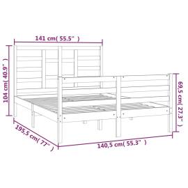 Cadru de pat dublu 4ft6, gri, 135x190 cm, lemn masiv, 6 image