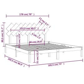 Cadru de pat super king 6ft, gri, 180x200 cm, lemn masiv, 6 image