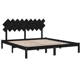 Cadru de pat super king 6ft, negru, 180x200 cm, lemn masiv, 4 image
