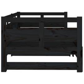 Pat de zi extensibil, negru, 2x(90x200) cm, lemn masiv de pin, 8 image