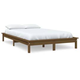 Cadru de pat, maro miere, 140x190 cm, lemn masiv de pin, 2 image
