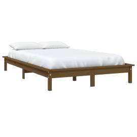 Cadru de pat, maro miere, 140x190 cm, lemn masiv de pin, 3 image