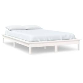 Cadru de pat dublu 4ft6, alb, 135x190 cm, lemn masiv de pin, 2 image