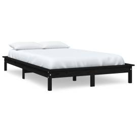 Cadru de pat dublu 4ft6,negru, 135x190 cm, lemn masiv de pin, 2 image