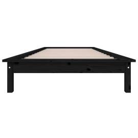 Cadru de pat mic single 2ft6, negru,75x190cm, lemn masiv de pin, 5 image