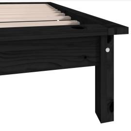 Cadru de pat mic single 2ft6, negru,75x190cm, lemn masiv de pin, 7 image