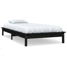 Cadru de pat mic single 2ft6, negru,75x190cm, lemn masiv de pin, 2 image