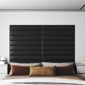 Panouri de perete 12 buc negru 90x15 cm piele ecologică 1,62 m²