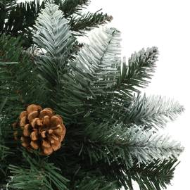 Brad de crăciun artificial cu conuri pin și sclipici alb 150 cm, 4 image