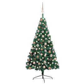 Brad crăciun artificial jumătate led-uri&globuri verde 120 cm