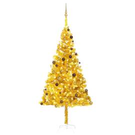 Brad de crăciun artificial cu led&globuri, auriu, 240 cm, pet