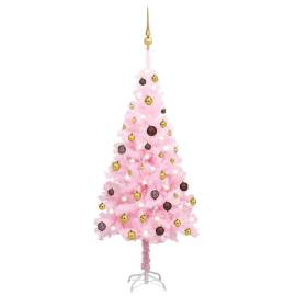 Brad de crăciun artificial cu led-uri/globuri, roz 120 cm pvc