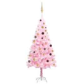 Brad de crăciun artificial cu led-uri/globuri roz 180 cm pvc