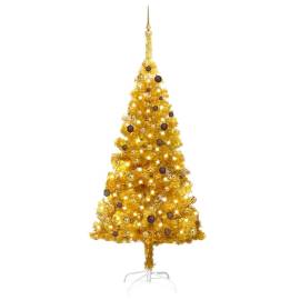 Set brad de crăciun artificial cu led&globuri auriu 210 cm pet