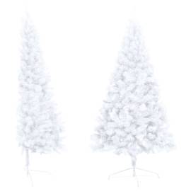 Brad crăciun artificial jumătate set led & globuri alb 150 cm, 3 image
