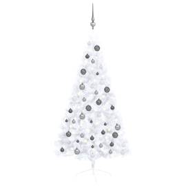 Brad crăciun artificial jumătate set led & globuri alb 150 cm