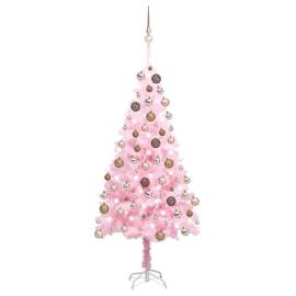Brad de crăciun artificial cu led-uri/globuri roz 150 cm pvc