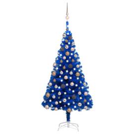 Brad de crăciun artificial led-uri/globuri albastru 150 cm pvc
