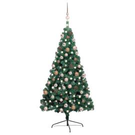 Jumătate brad crăciun artificial cu leduri&globuri verde 240 cm