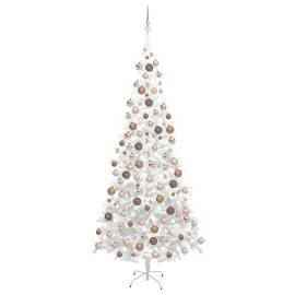 Set brad crăciun artificial cu led-uri/globuri, alb, 240 cm, l