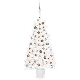 Set brad de crăciun artificial cu led-uri/globuri, alb, 90 cm