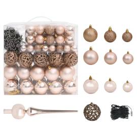 Set pom crăciun artificial led-uri&globuri, roz, 240 cm, pvc, 5 image