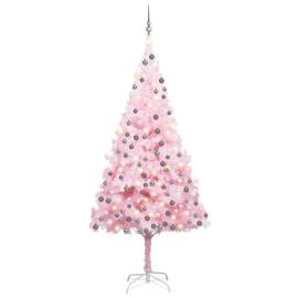 Brad de crăciun artificial cu led-uri&globuri roz 210 cm pvc