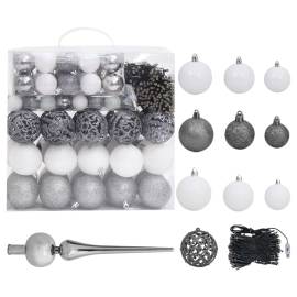 Brad de crăciun artificial led-uri&globuri argintiu 210 cm pet, 5 image