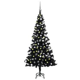 Brad de crăciun artificial led-uri/globuri negru 150 cm pvc