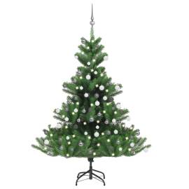 Pom crăciun artificial brad nordmann led&globuri verde 150 cm