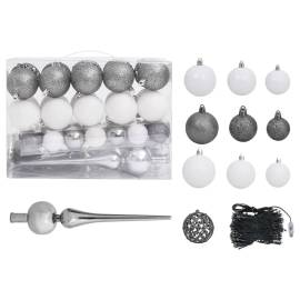 Set brad de crăciun artificial cu led-uri/globuri, alb, 180 cm, 5 image