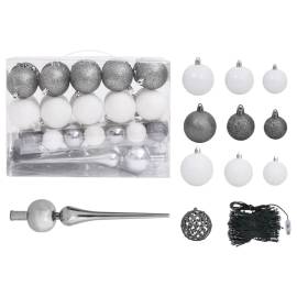 Set brad de crăciun artificial cu led-uri/globuri, alb, 65 cm, 7 image