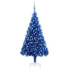 Set pom crăciun artificial led-uri&globuri albastru 210cm pvc