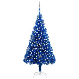Set pom crăciun artificial led-uri&globuri albastru 240cm pvc