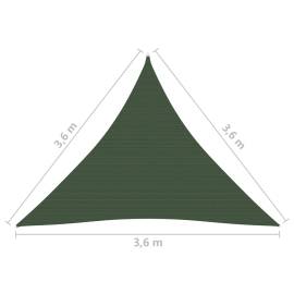 Pânză parasolar, verde închis, 3,6x3,6x3,6 m, hdpe, 160 g/m², 6 image