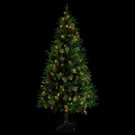 Brad de crăciun cu led-uri & conuri de pin verde 225 cm pvc&pe, 2 image