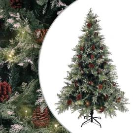 Brad de crăciun cu led-uri&conuri de pin verde&alb 120cm pvc&pe