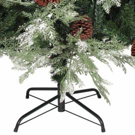 Brad de crăciun cu led-uri&conuri de pin verde&alb 225cm pvc&pe, 6 image