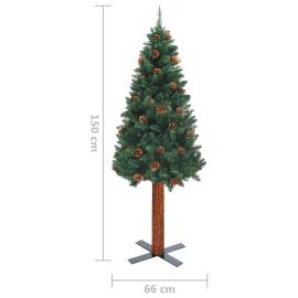 Pom crăciun artificial subțire lemn și conuri verde 150 cm pvc, 6 image