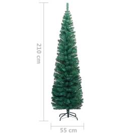 Pom de crăciun artificial subțire cu suport verde 210 cm pvc, 6 image